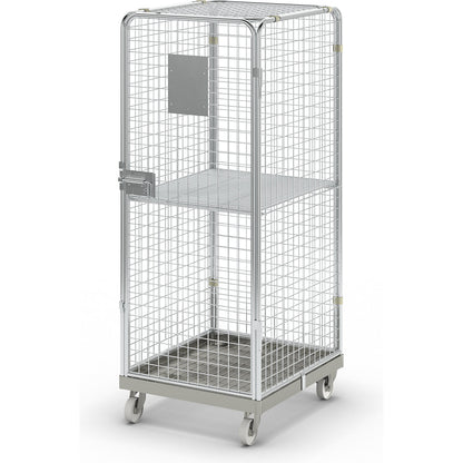 Security steel container with steel dolly, with intermediate shelf, with 1 door.