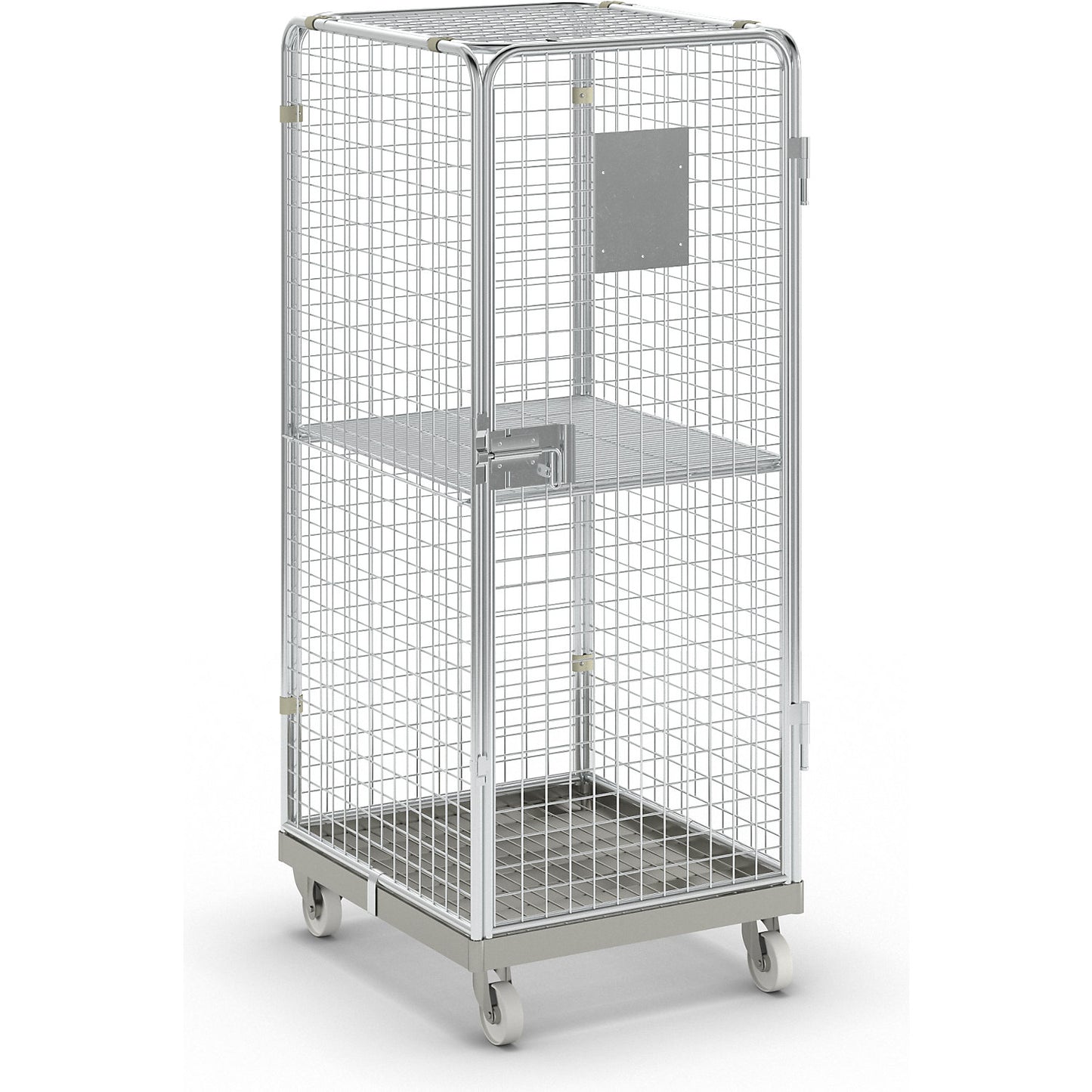 Security steel container with steel dolly, with intermediate shelf, with 1 door.