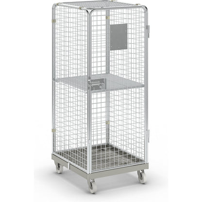 Security steel container with steel dolly, with intermediate shelf, with 1 door.