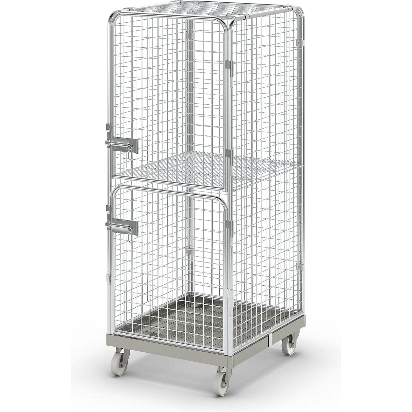 Security steel container with steel dolly, with intermediate shelf, with 2 doors.