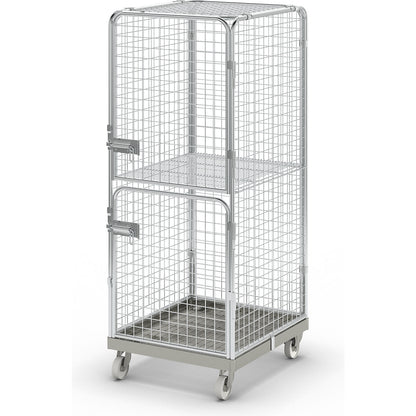 Security steel container with steel dolly, with intermediate shelf, with 2 doors.