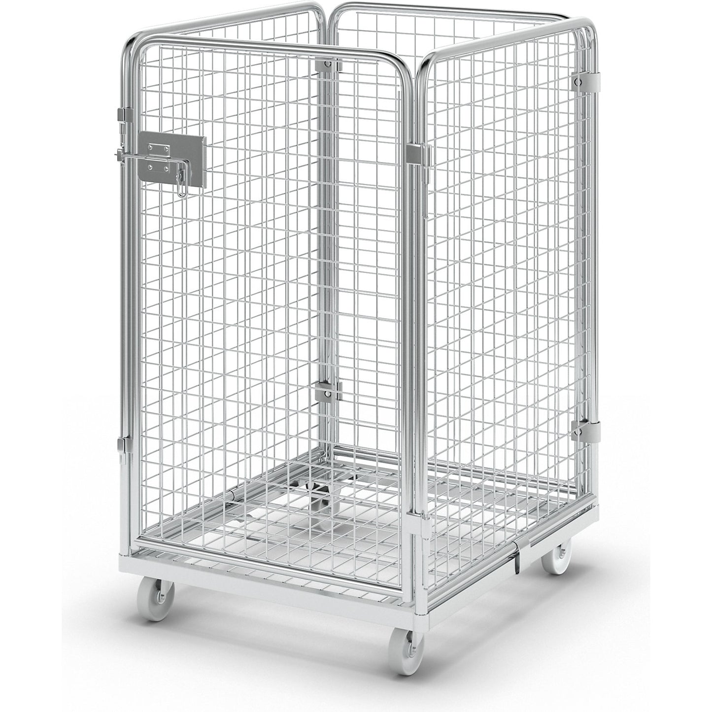Wire mesh container with steel dolly, 4-sided, effective height 1020 mm.