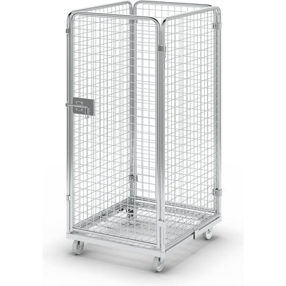 Wire mesh container with steel dolly, 4-sided, effective height 1350 mm.