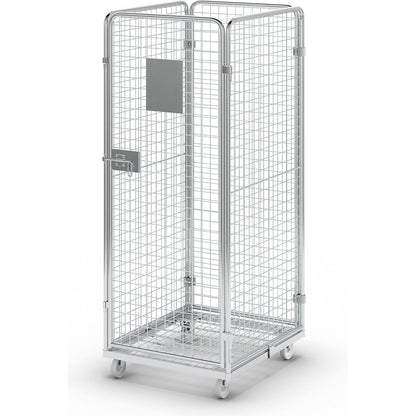 Wire mesh container with steel dolly, 4-sided, effective height 1585 mm.