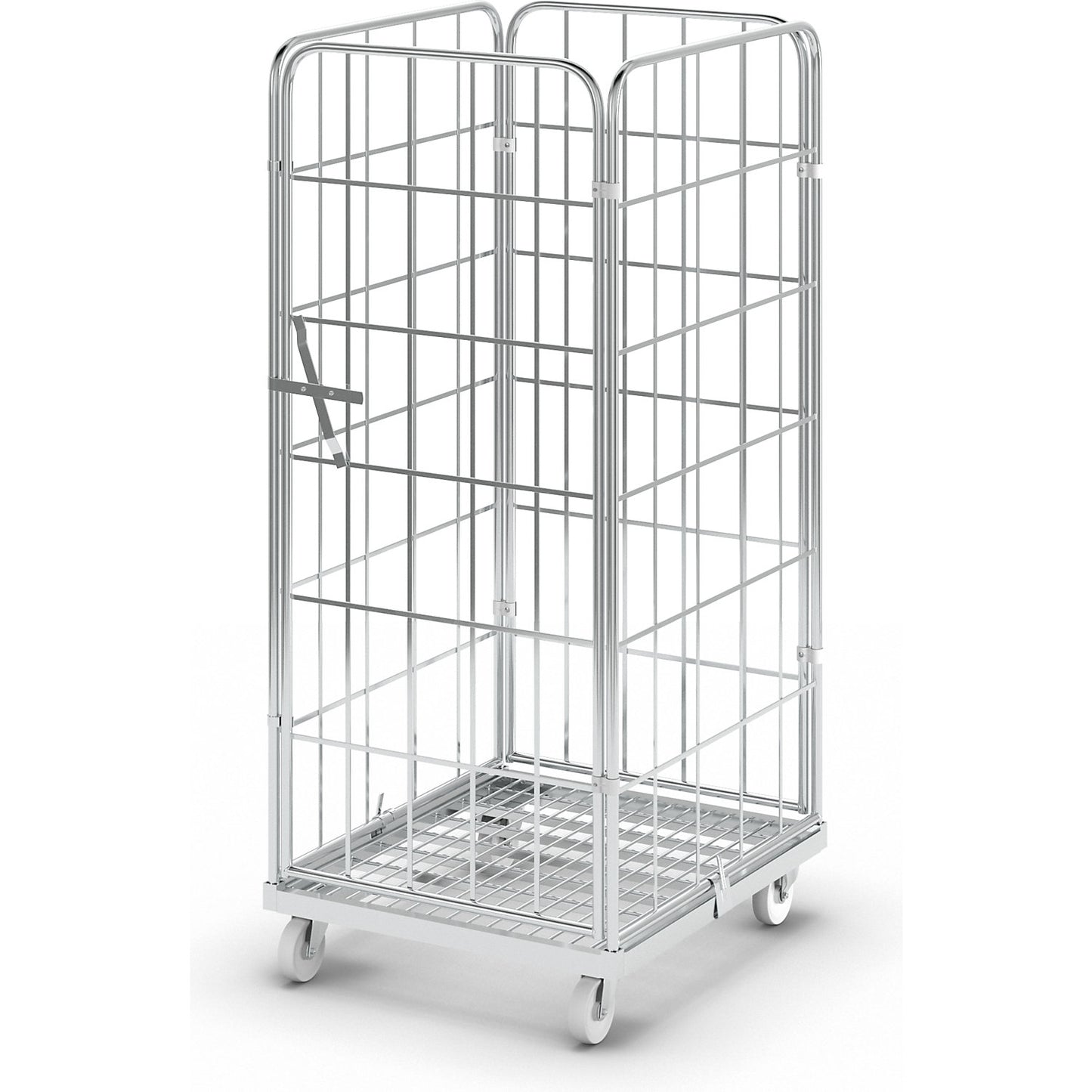 Steel roll container, 4-sided, overall height 1640 mm, 1 front panel, one-part.