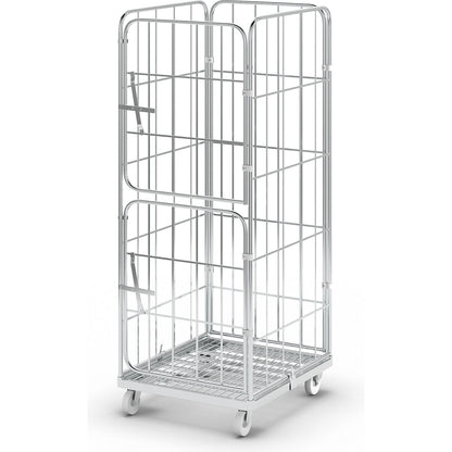 Steel roll container, 4-sided, overall height 1830 mm, 2 half front panels, individually hinged.
