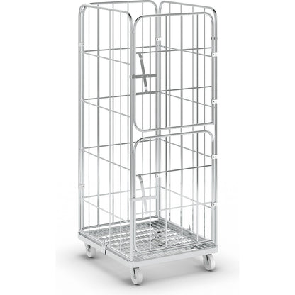 Steel roll container, 4-sided, overall height 1830 mm, 2 half front panels, individually hinged.