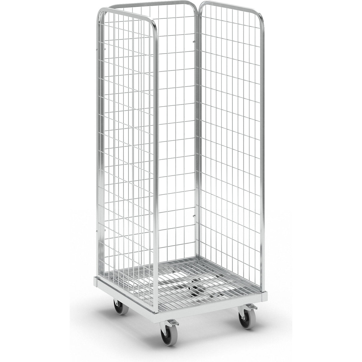 Steel roll container, LxW 600 x 600 mm, 3-sided, with rear panel.