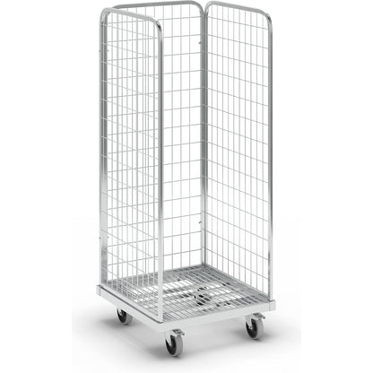 Steel roll container, LxW 600 x 600 mm, 3-sided, with rear panel.