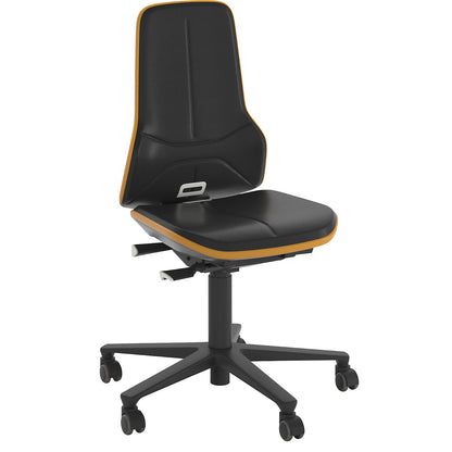 NEON industrial swivel chair, castors, synchronous mechanism, skintec, orange bumper.