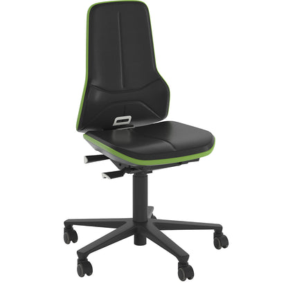 NEON industrial swivel chair, castors, synchronous mechanism, skintec, green bumper.