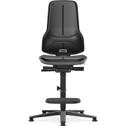 NEON industrial swivel chair, floor glides, step-up, synchronous mechanism, vinyl, grey bumper.