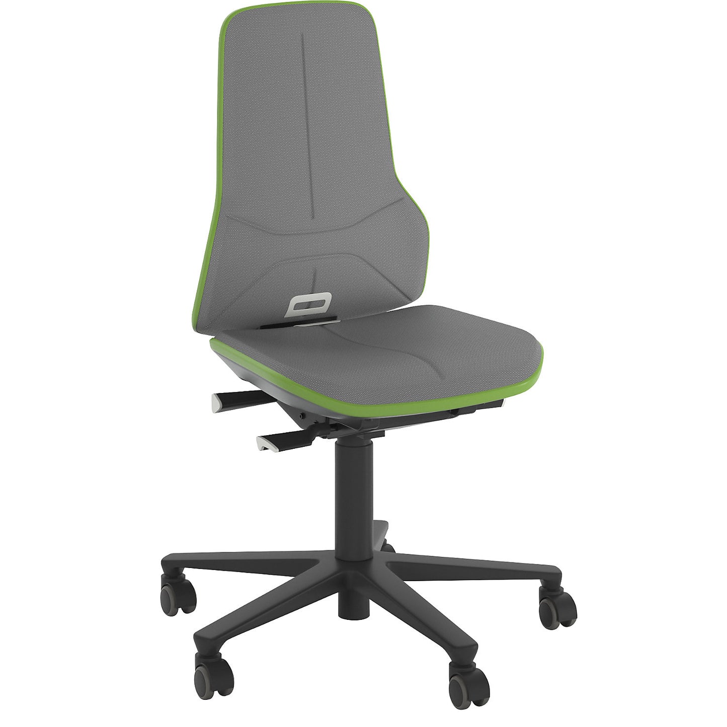 NEON industrial swivel chair, castors, permanent contact mechanism, Supertec, green bumper.