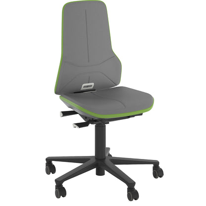 NEON industrial swivel chair, castors, permanent contact mechanism, Supertec, green bumper.