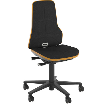 NEON industrial swivel chair, castors, synchronous mechanism, fabric, orange bumper.