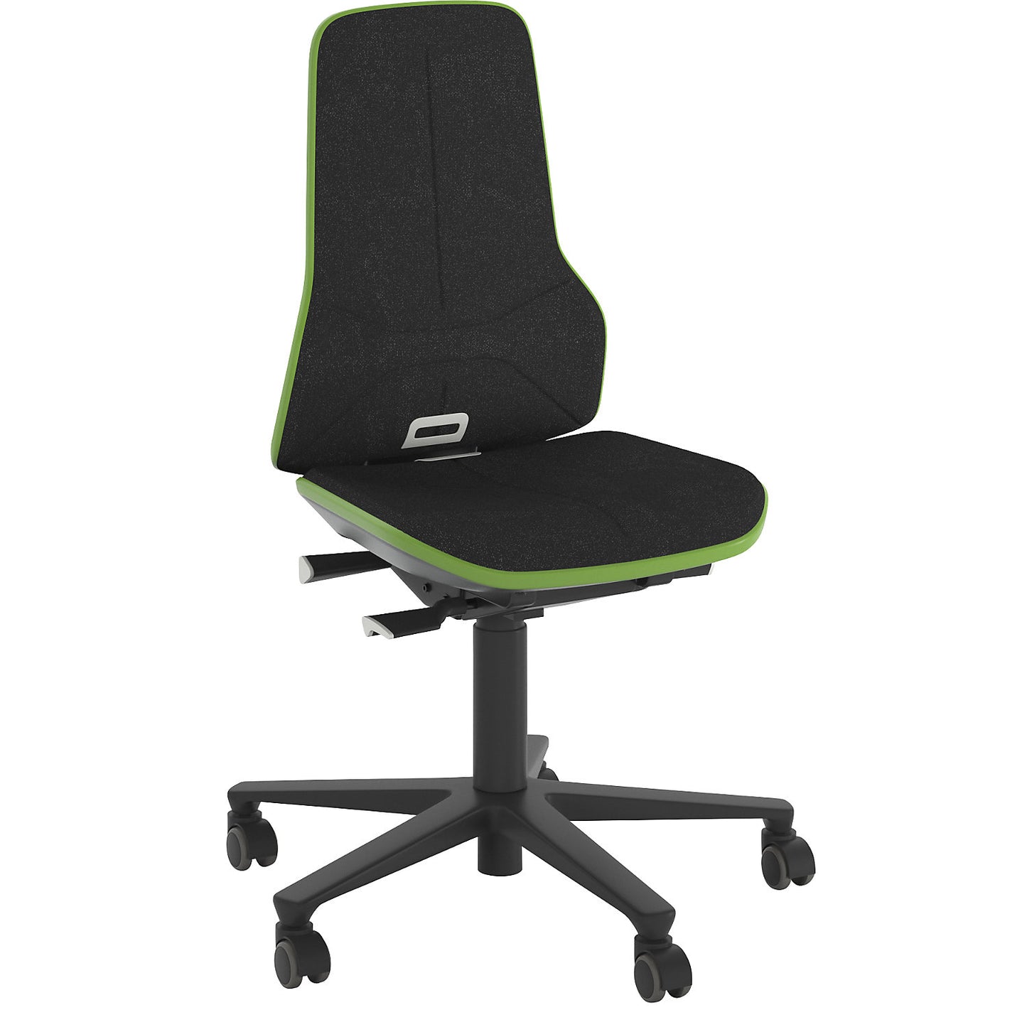 NEON industrial swivel chair, castors, permanent contact mechanism, fabric, green bumper.