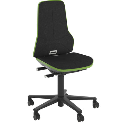 NEON industrial swivel chair, castors, permanent contact mechanism, fabric, green bumper.
