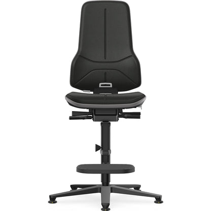 NEON ESD industrial swivel chair, floor glides, step-up, synchronous mechanism, fabric, grey bumper.