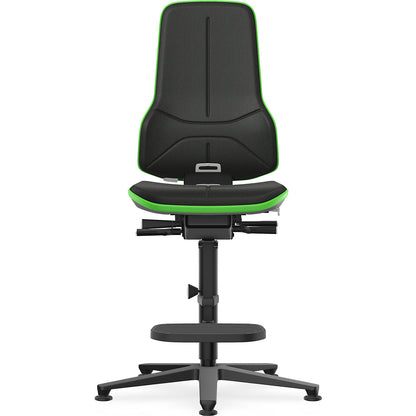 NEON industrial swivel chair, floor glides, step-up, synchronous mechanism, fabric, green bumper.