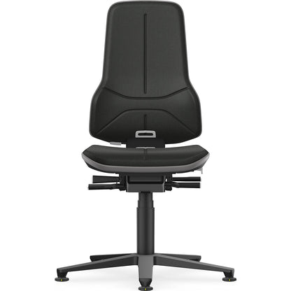 NEON ESD industrial swivel chair, floor glides, permanent contact mechanism, fabric, grey bumper.