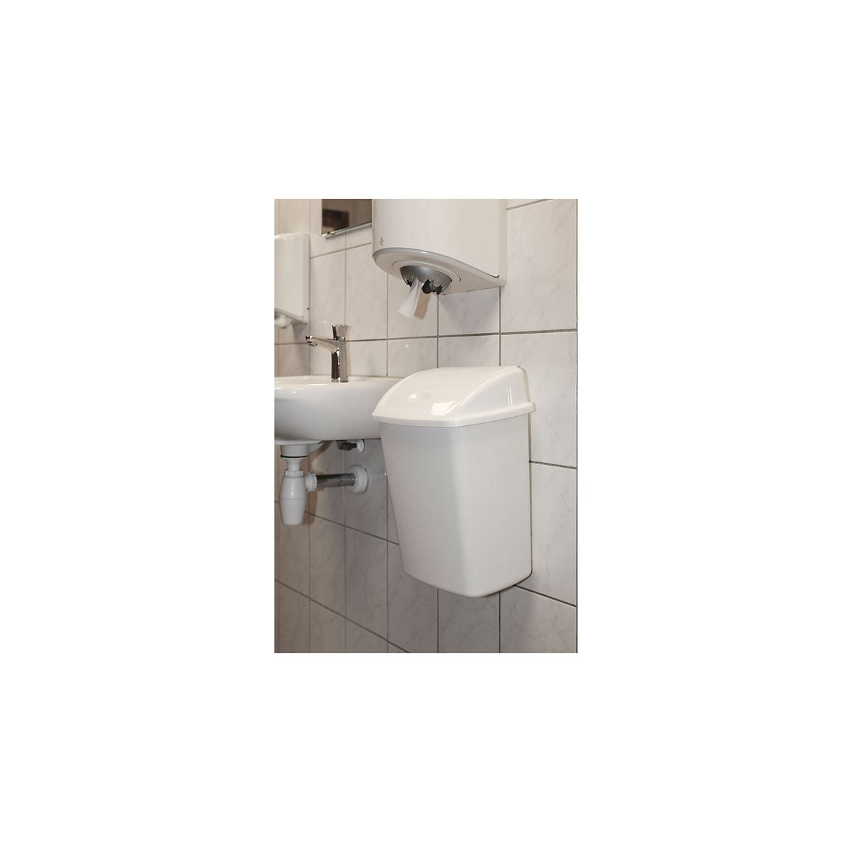 Waste collector with swing lid, capacity 15 l, WxHxD 235 x 405 x 300 mm, white.