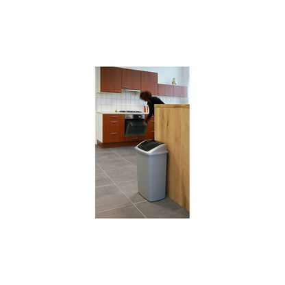 Waste collector with swing lid, capacity 50 l, WxHxD 310 x 680 x 400 mm, grey/black.