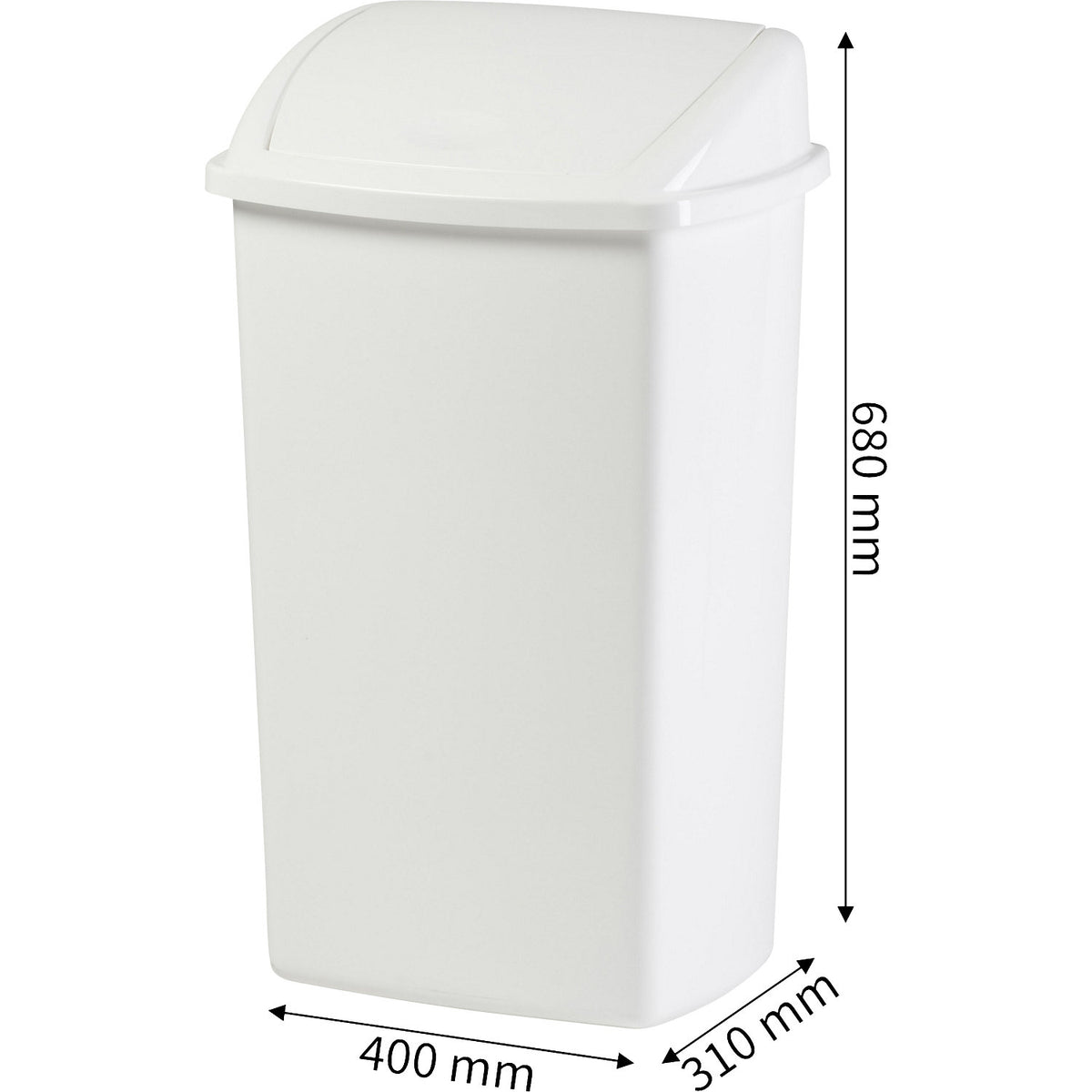 Waste collector with swing lid, capacity 50 l, WxHxD 310 x 680 x 400 mm, white.