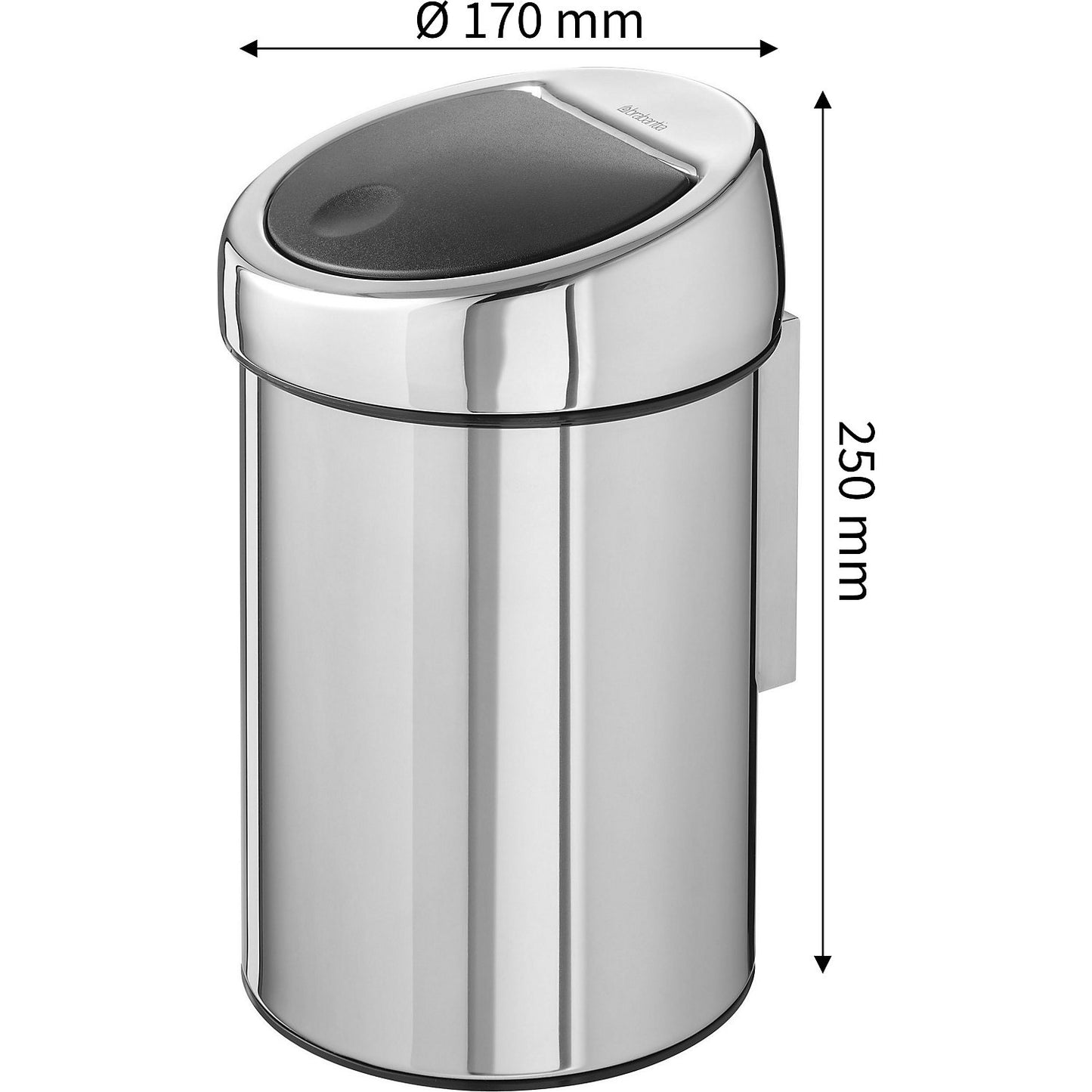 Wall mounted waste collector, stainless steel, capacity 3 l, HxØ 250 x 170 mm, glossy.