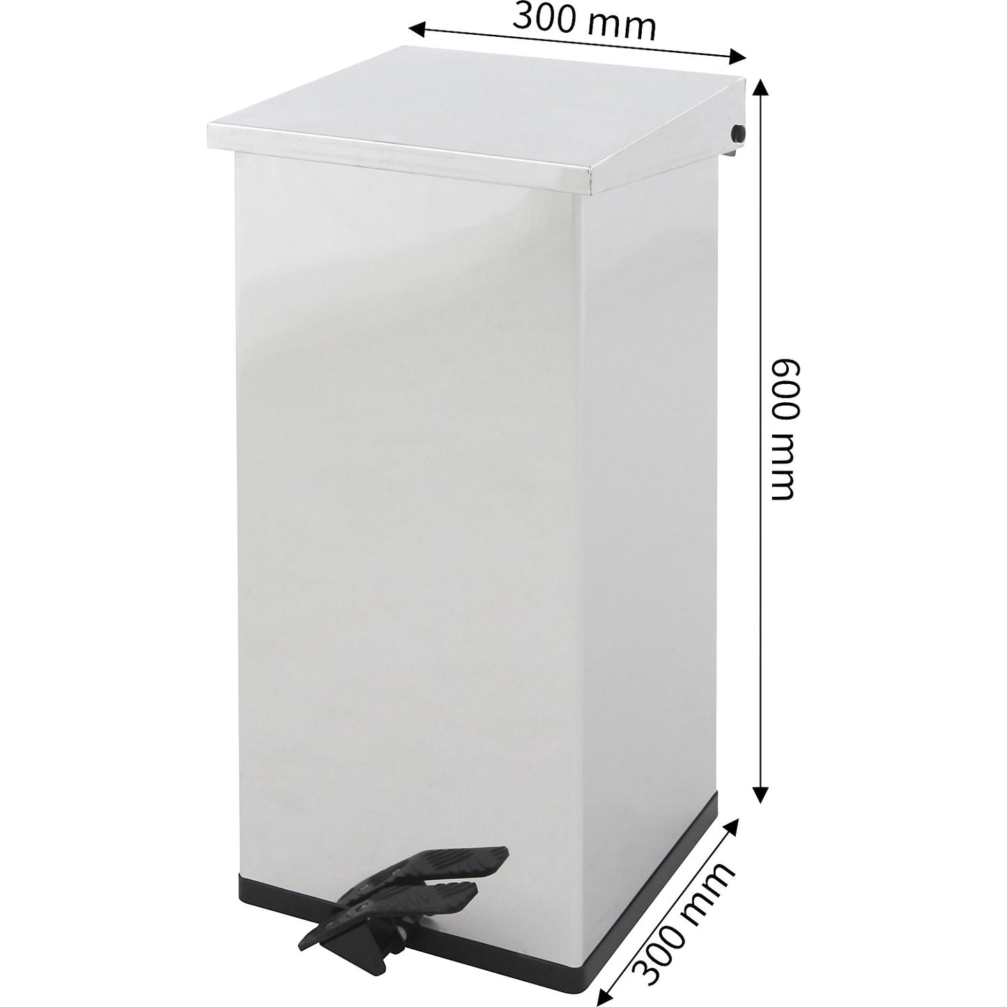 Waste collector with pedal, capacity 55 l, WxHxD 300 x 600 x 300 mm, stainless steel.