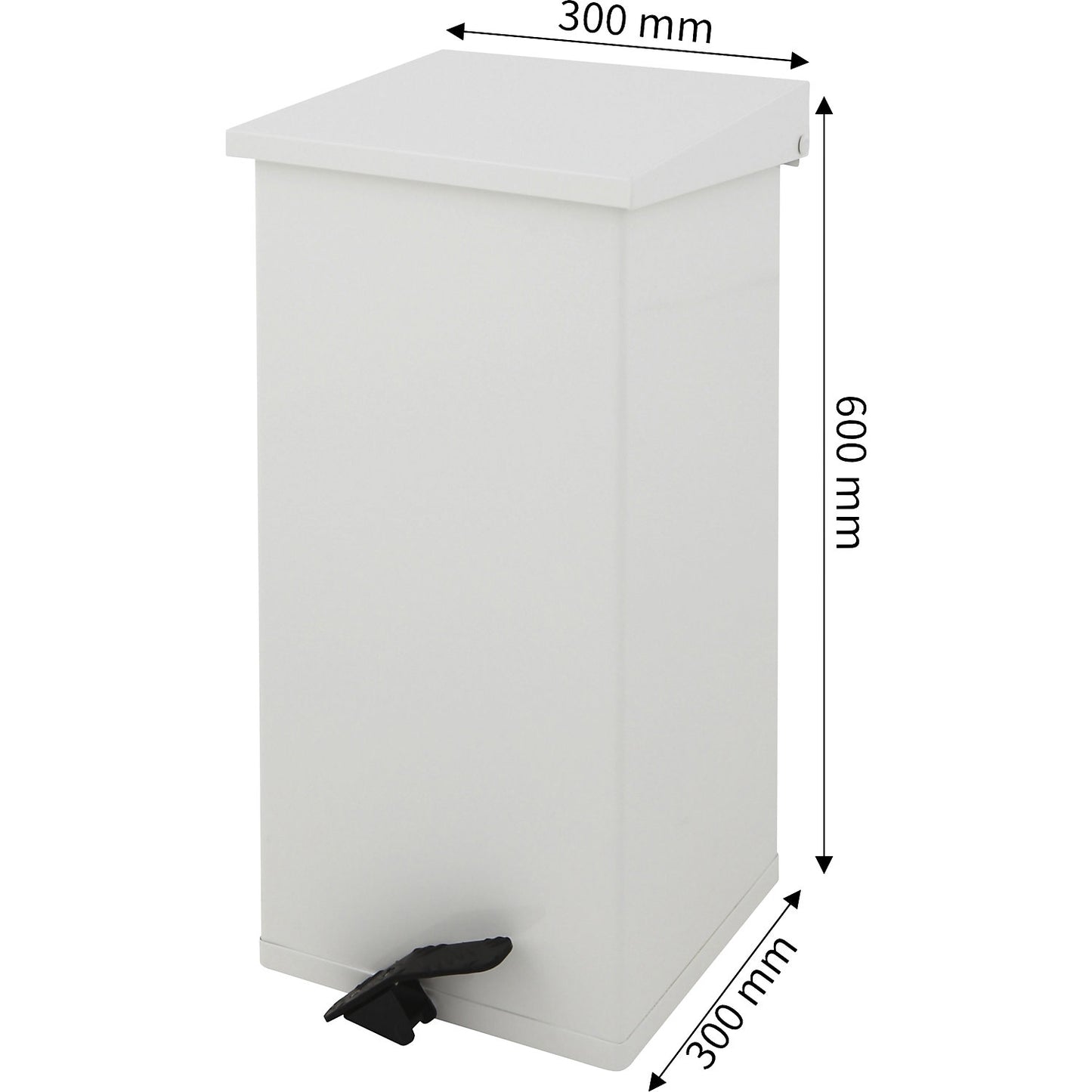 Waste collector with pedal, capacity 55 l, WxHxD 300 x 600 x 300 mm, white.