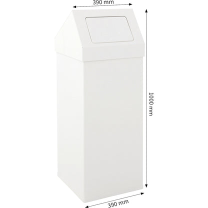 Waste collector, aluminium, with push lid, capacity 110 L, WxHxD 390 x 1000 x 390 mm, white.