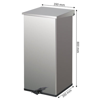 Waste collector with pedal, capacity 110 l, WxHxD 390 x 800 x 390 mm, stainless steel.
