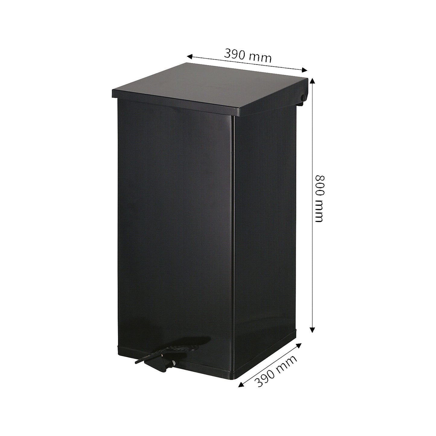 Waste collector with pedal, capacity 110 l, WxHxD 390 x 800 x 390 mm, black.