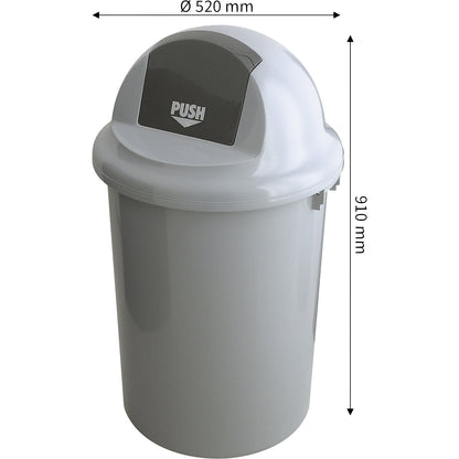 Waste collector with push lid, grey, capacity 90 l.