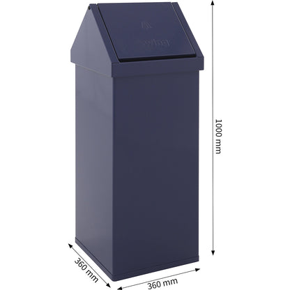 Waste collector, aluminium, with swing lid, capacity 110 l, WxHxD 360 x 1000 x 360 mm, blue.