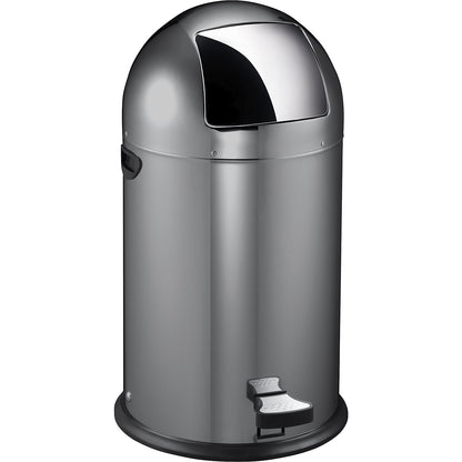 Push rubbish bin with pedal, capacity 33 l, HxØ 700 x 350 mm, silver.