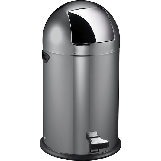 Push rubbish bin with pedal, capacity 33 l, HxØ 700 x 350 mm, silver.