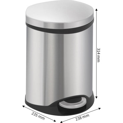 Waste collector with pedal, shell shape, capacity 6 l, HxWxD 314 x 238 x 235 mm, stainless steel body.