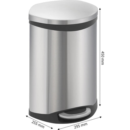 Waste collector with pedal, shell shape, capacity 10 l, HxWxD 450 x 255 x 295 mm, stainless steel body.