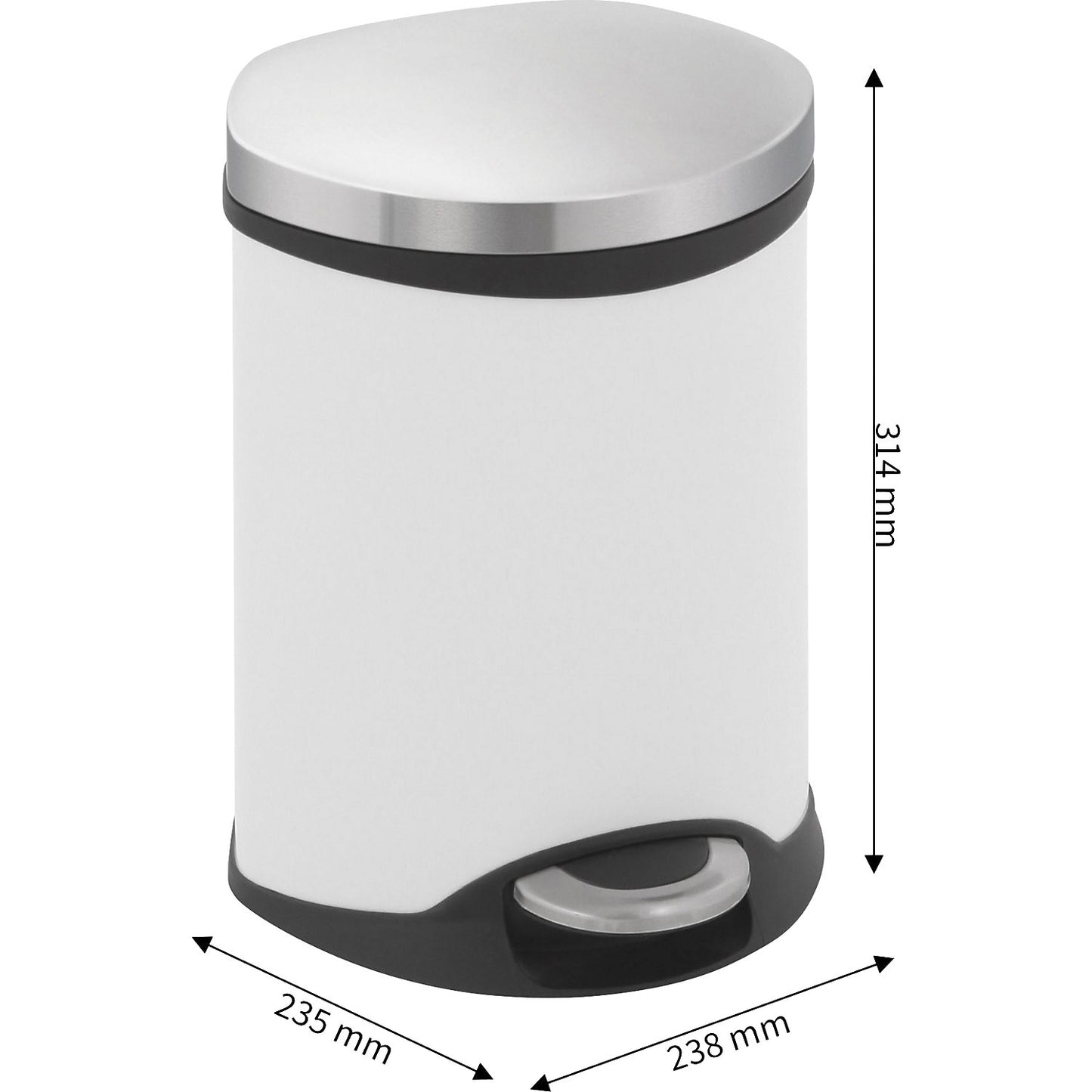 Waste collector with pedal, shell shape, capacity 6 l, HxWxD 314 x 238 x 235 mm, sheet steel body painted white.