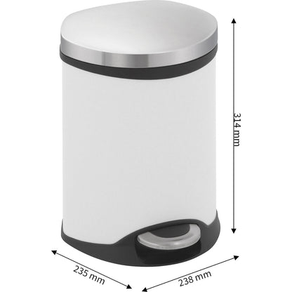 Waste collector with pedal, shell shape, capacity 6 l, HxWxD 314 x 238 x 235 mm, sheet steel body painted white.
