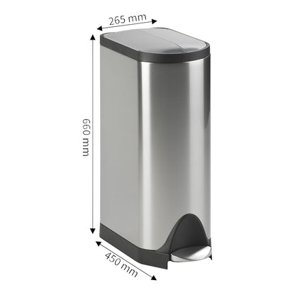 BUTTERFLY pedal waste bin, capacity 30 l, stainless steel, matt finish.