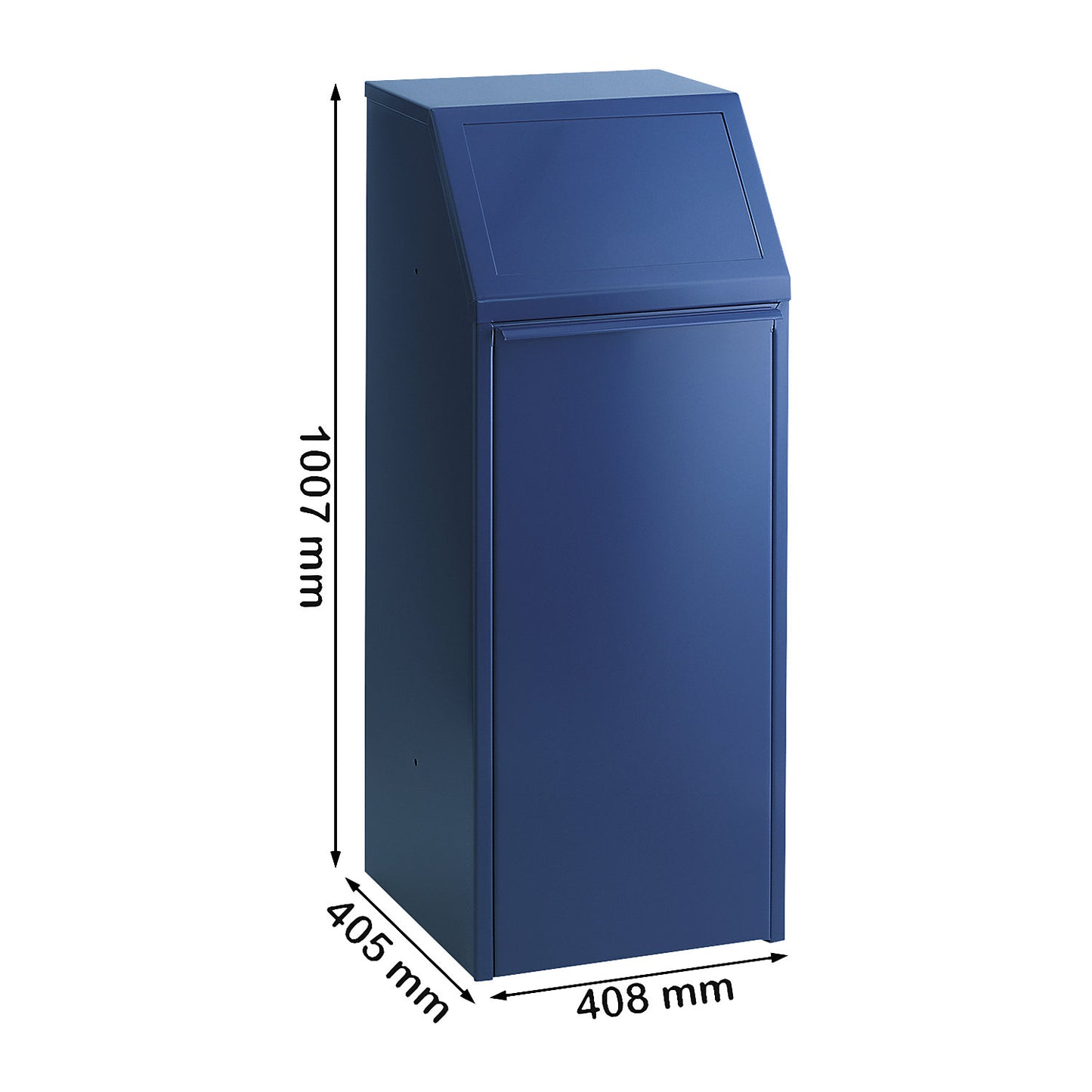 Sheet steel recyclable waste collector, capacity 70 l, WxHxD 408 x 1007 x 405 mm, blue.