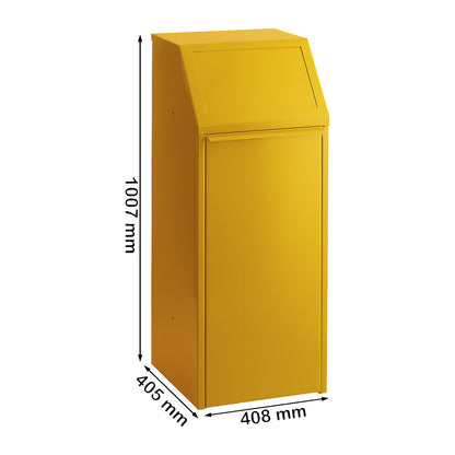 Sheet steel recyclable waste collector, capacity 70 l, WxHxD 408 x 1007 x 405 mm, yellow.