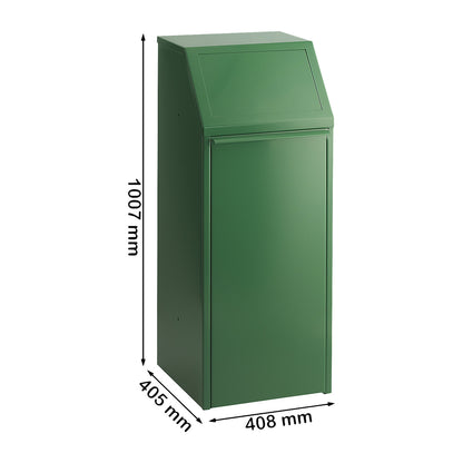 Sheet steel recyclable waste collector, capacity 70 l, WxHxD 408 x 1007 x 405 mm, green.