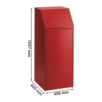 Sheet steel recyclable waste collector, capacity 70 l, WxHxD 408 x 1007 x 405 mm, red.