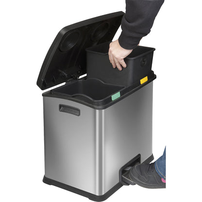 Pedal waste collector, capacity 2 x 12 l, WxHxD 382 x 431 x 405 mm, stainless steel, matt finish.