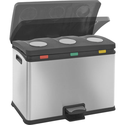 Pedal waste collector, capacity 3 x 12 l, WxHxD 592 x 431 x 382 mm, stainless steel, matt finish.