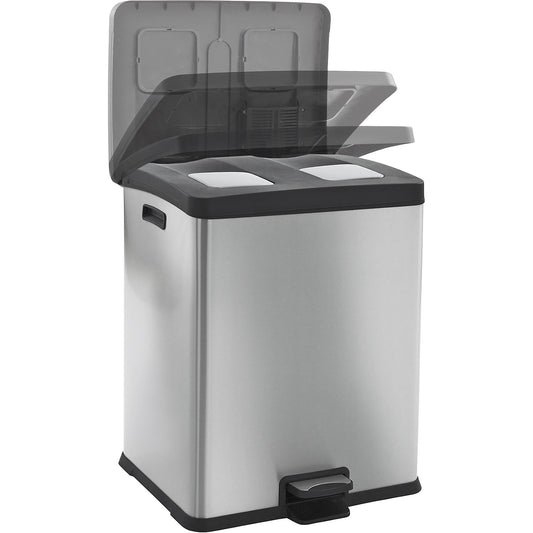 Pedal waste collector, capacity 2 x 30 l, WxHxD 459 x 636 x 495 mm, stainless steel, matt finish.
