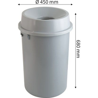 Plastic waste collector, grey, capacity 60 l, HxØ 680 x 450 mm.